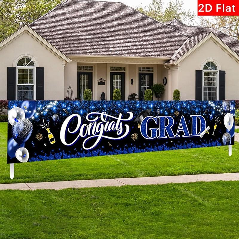 2D Flat Banner for 2026 Graduation Season, Blue, No Power Needed, Ideal for Graduation Party Decorations, Pull Flag Banner