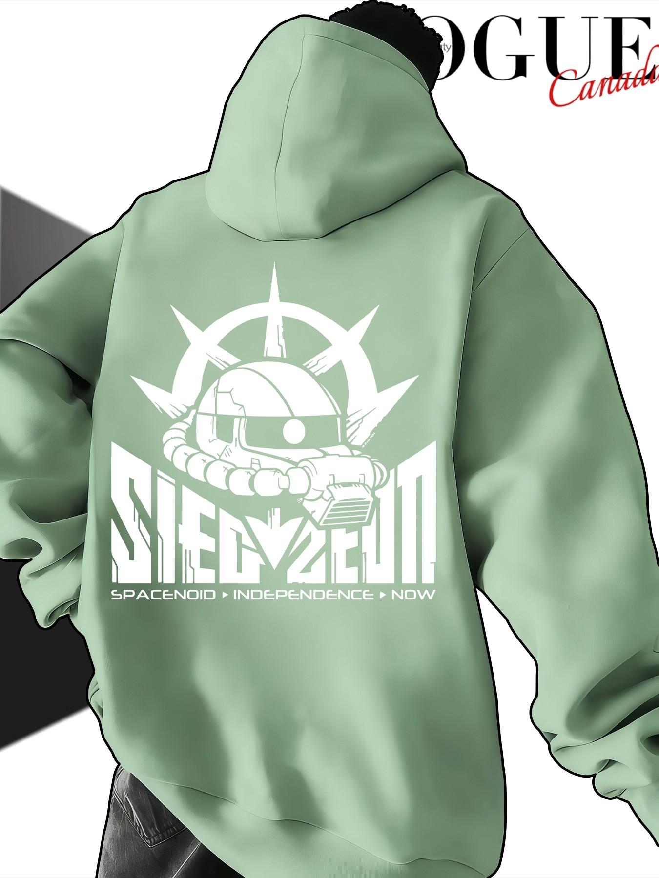 Sieg Zeon Gundam Zakku Geon Army Print Unisex Hoodie, Casual Long Sleeve Loose Fit, Kangaroo Pocket Design, Fall & Winter Streetwear
