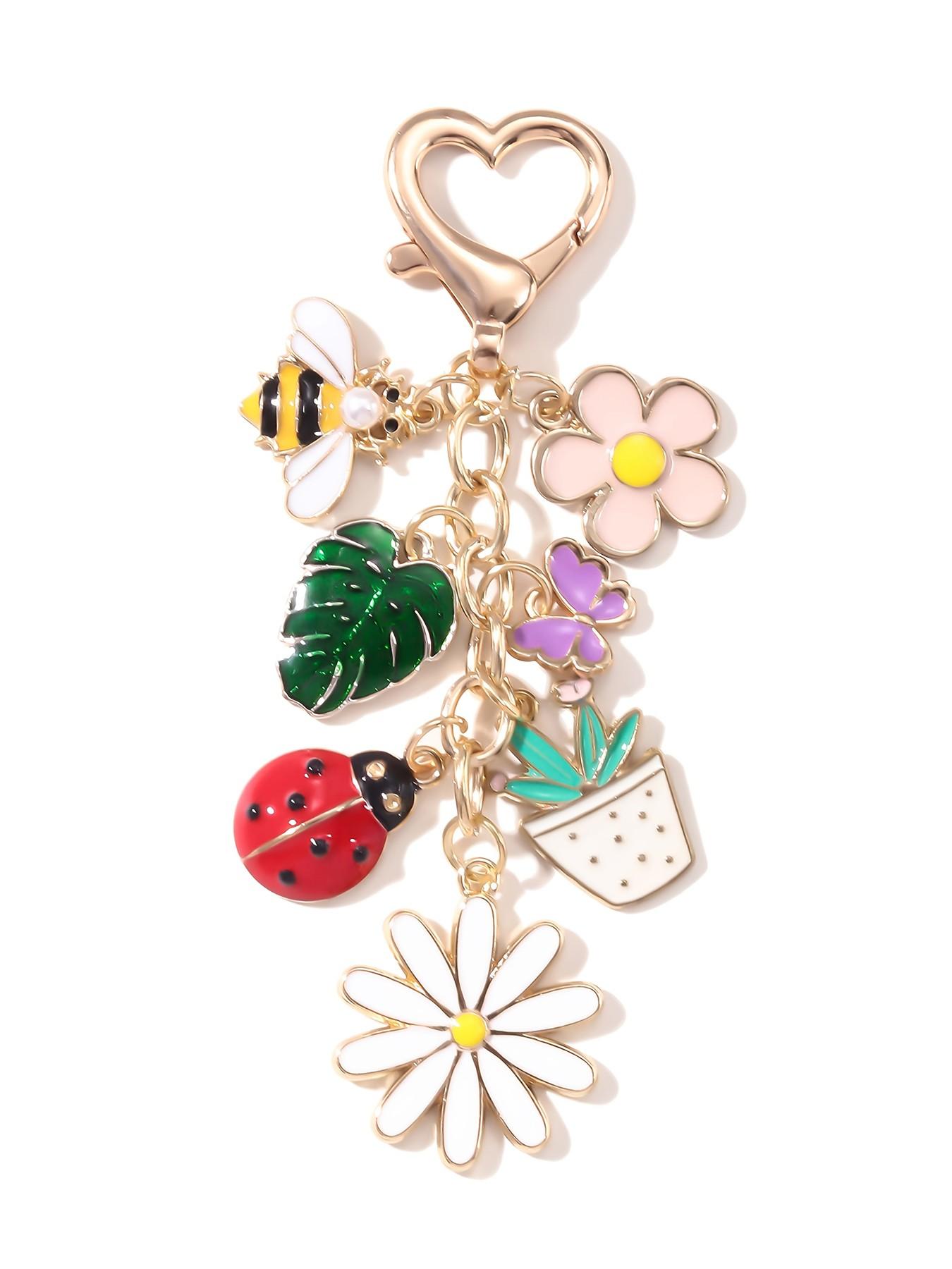 Cartoon Cute Sweet Leaf Ladybug Planter Keychain, Butterfly Flower Plant, Fashion Backpack Charm, Memorial Gift for Friends and Family