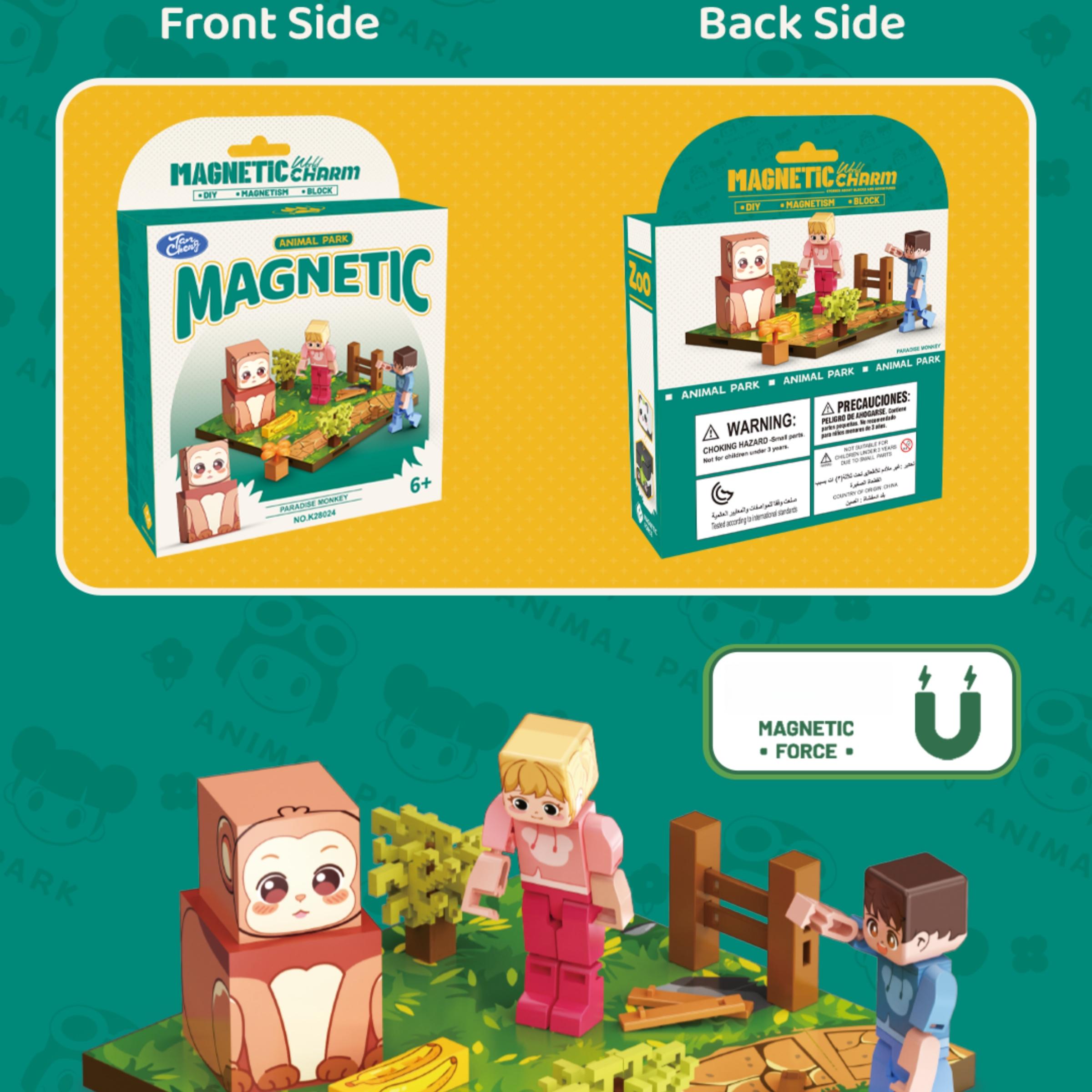 Magnetic Building Blocks DIY Puzzle Toy, Minecraft Animal Park Monkey Model, Educational Gift for Kids, Boys and Girls