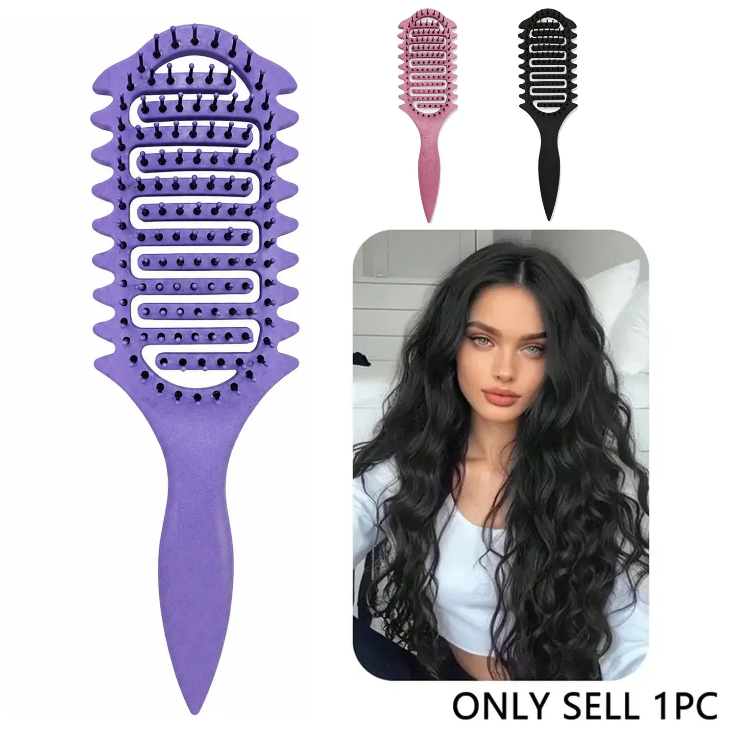 Curl Defining Brush for Curly Hair, Vented Detangling Brush for Wet & Dry Hair, Curved Curl Styling Brush for Defining, Shaping & Smoothing Curls, Lightweight Hair Detangler for Wavy, Curly & Coily Hair