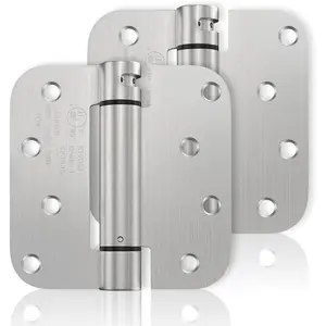 Self Closing Door Hinges 2 Pack 4 Inch Spring Hinges for Doors with Adjustable Tension Brushed Nickel Door Hingge 5/8" Radius Corners Left & Right Hand Hinges for Interior Exterior Doors