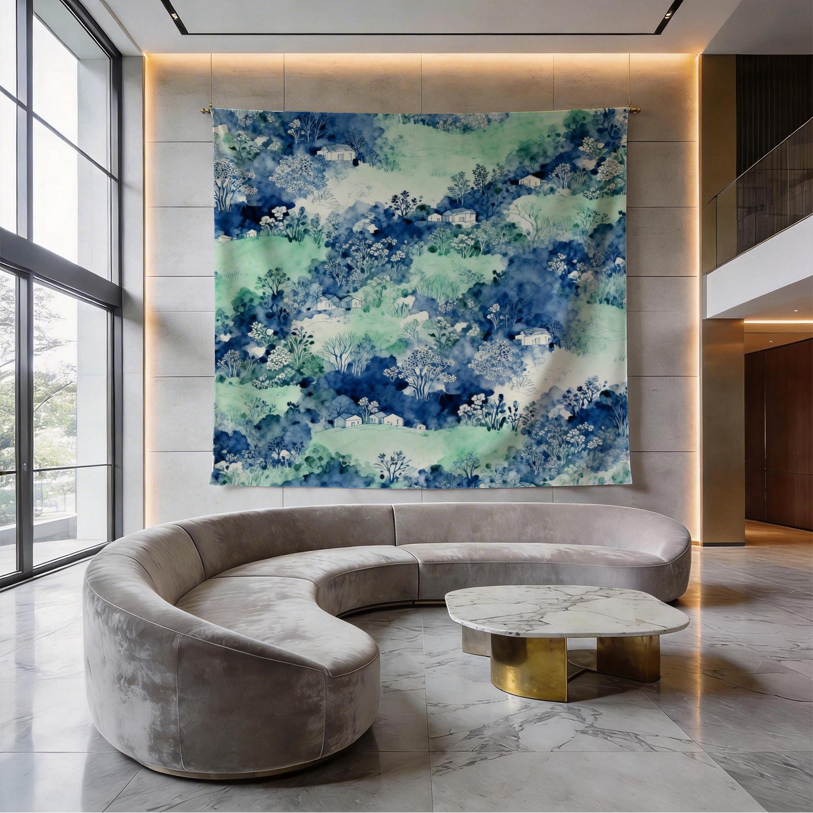 1 Piece Bohemian Blue Orange Floral Tapestry, HD Digital Printed Wall Hanging Tapestries, Aesthetic Boho Tapestry for Living Room Bedroom Dorm Home Decor