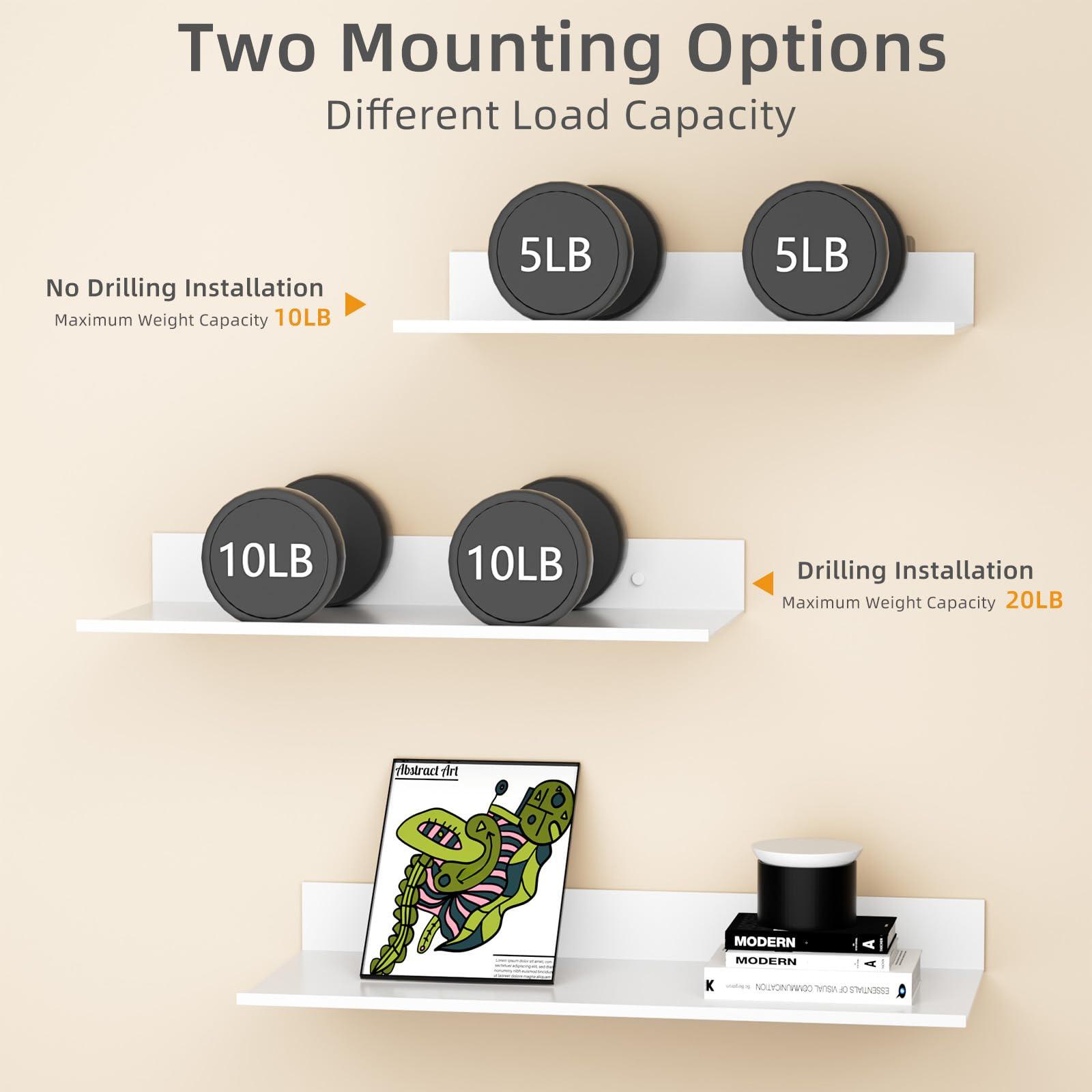 30/40/50cm Wall Shelf Metal Bathroom Floating Shelves, No Drill Mirror Shower Organizer, Living Room Kitchen Storage Ledge, Wall Mounted Shelf