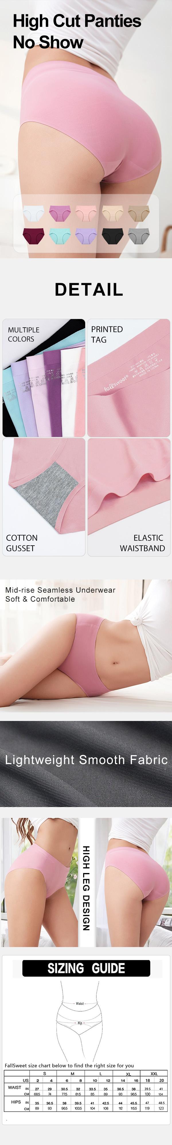 FallSweet Womens' Seamless High Cut Briefs No Show Underwear  Mid-waist Pack of 5 Fit Panty Womenswear Style