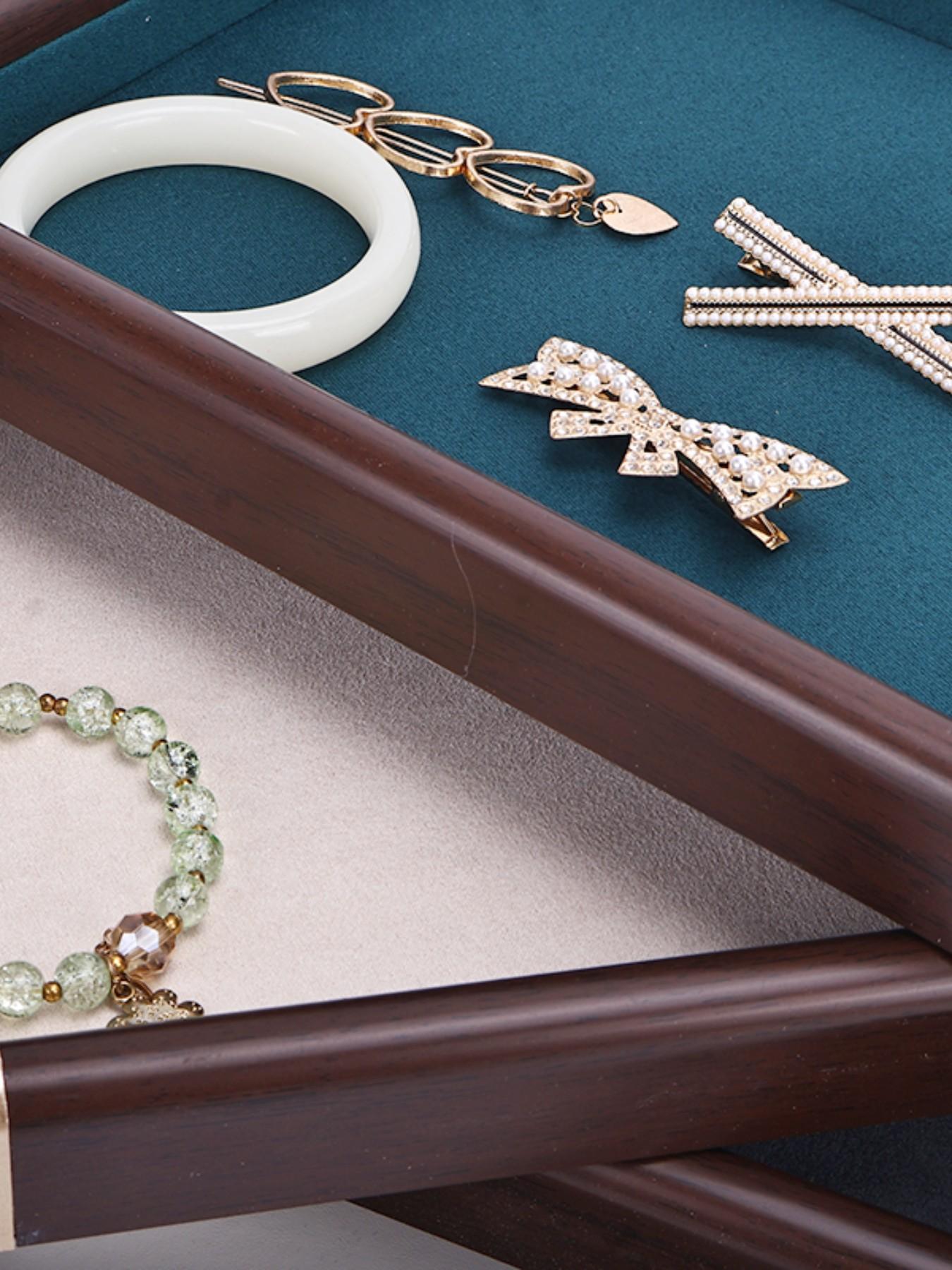 Vintage Walnut Color Jewelry Display Tray, Solid Wood Necklace and Bracelet Stand, Retro Accessory Showcase for Countertop