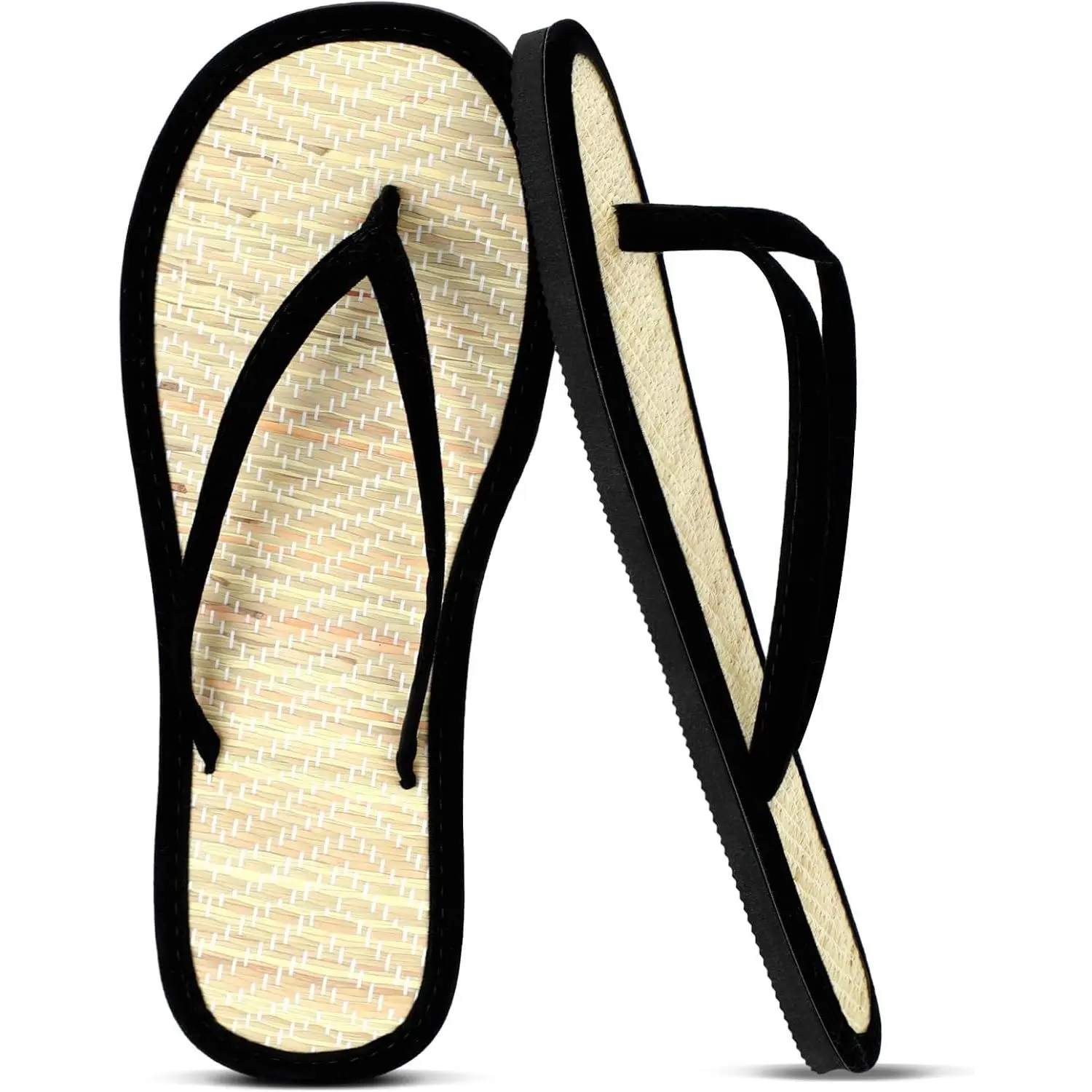 Women's Bamboo Flip Flops Non-Slip Lightweight Woven Straw Summer Beach Sandals Indoor Slippers(Gift)