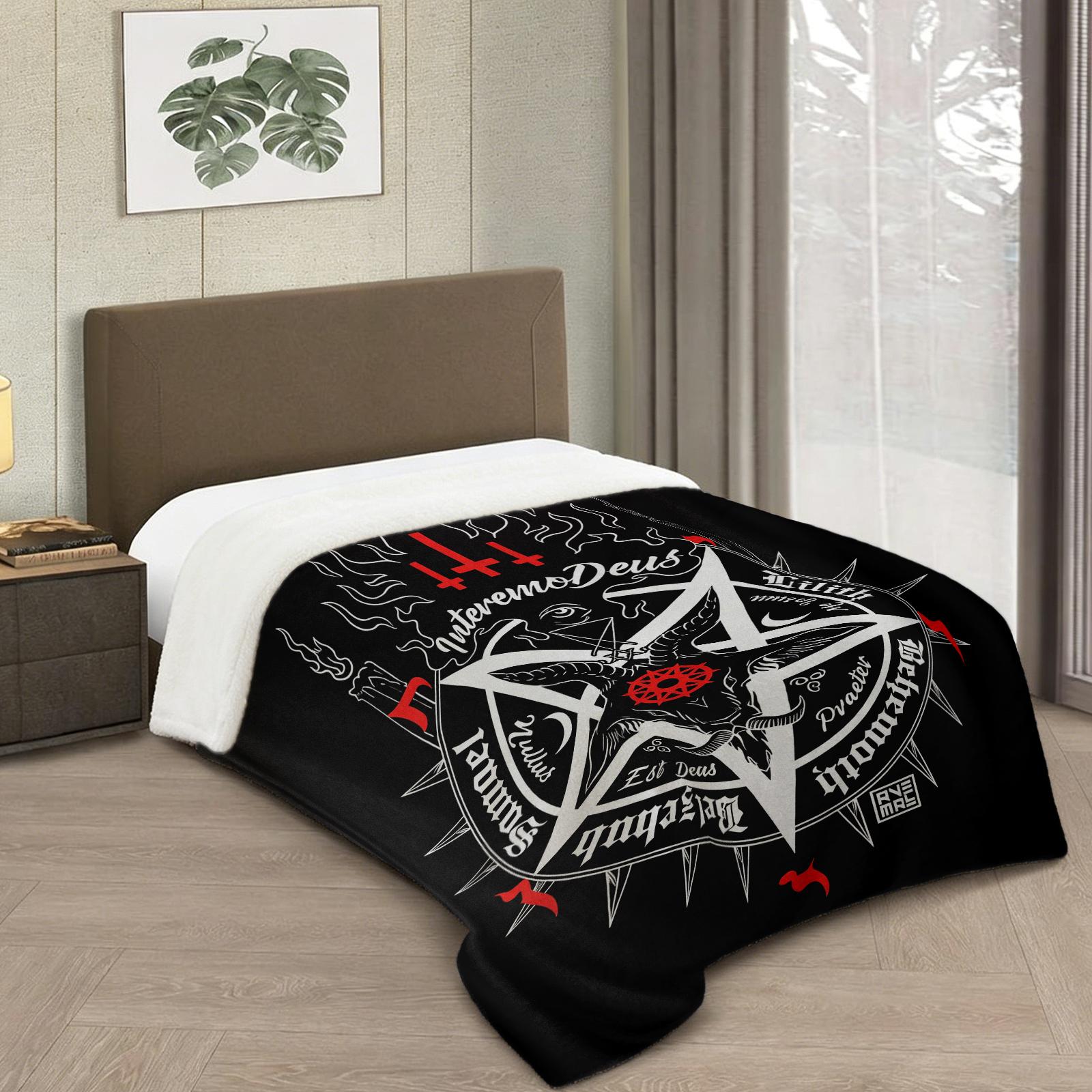 Sheep Head Satan Printed Flannel Blanket, Soft Casual Warm Blanket, Multi-purpose Office Throw Blanket, Outdoor Camping Travel Blanket Multi-purpose Gift Blanket for All Season