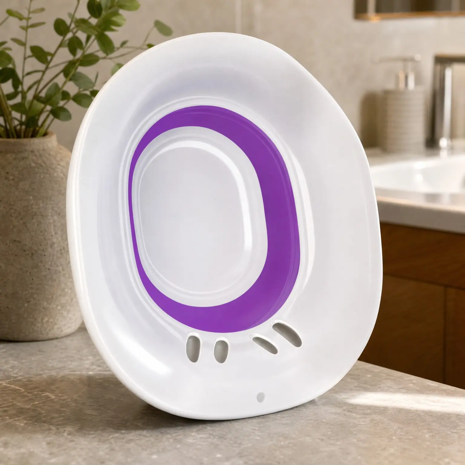 Sitz Bath for Toilet Seat Postpartum and Hemorrhoids Care - Yoni Steam Seat - Foldable Basin for Epsom Salt Soak - Portable Bidet BPA Free Temperature Resistant - Universal Fit - Purple