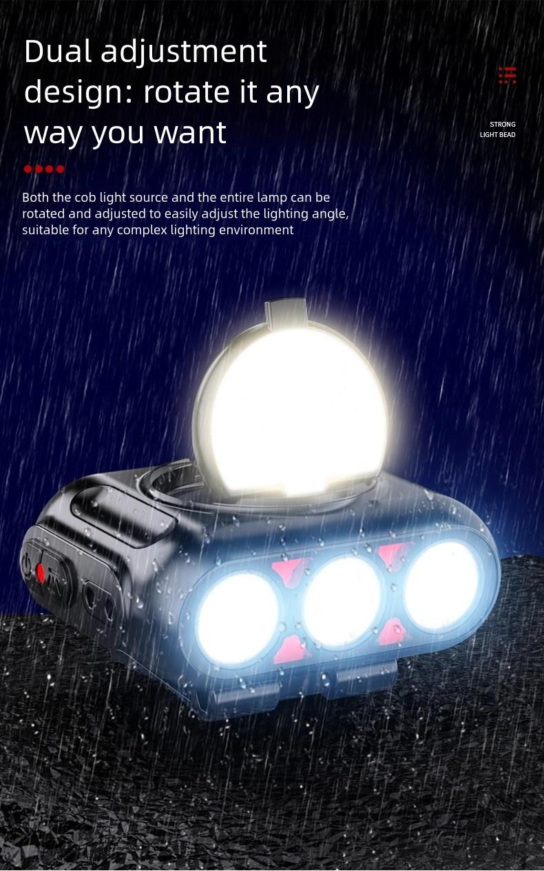 Headlamp Fishing Hat Clip Light Induction Night Fishing Lamp Long Battery Life Headband Illumination Strong Light Rechargeable Super Bright
