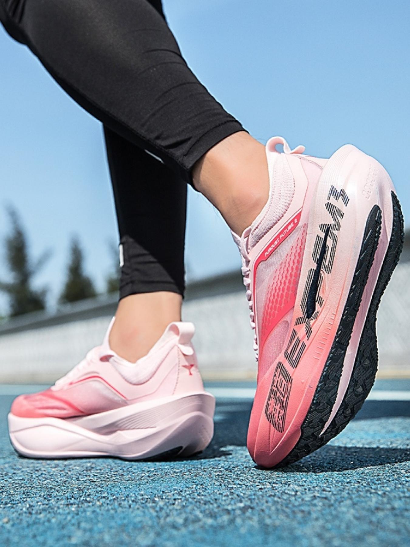 Unisex Pink-Blue Gradient Carbon Plate Running Shoes: Cushioned Rebound Design, Professional Marathon & Training Sneakers