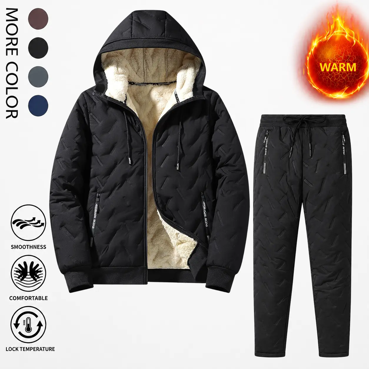 Men's Sherpa Fleece Lined Tracksuit Hooded Zip Jacket Matching Pants Thermal Warm Sweatsuit cozy soft cool clean chic active sporty premium classic stylish durable trendy relaxed comfy modern vibe urban fresh hype Sherpa Fleece