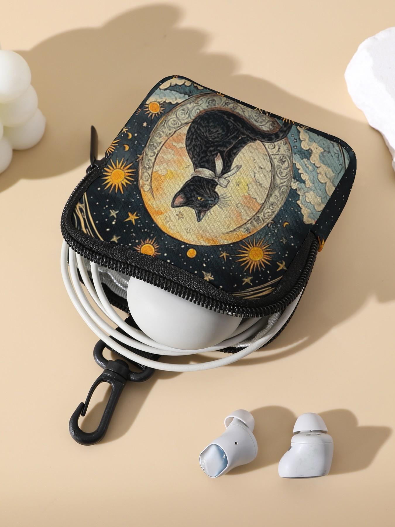 Cat Pattern Printed Coin Wallet, Multifunctional Storage Bag, Durable Polyester, Digital Printing, Key Card Holder, Ideal Gift