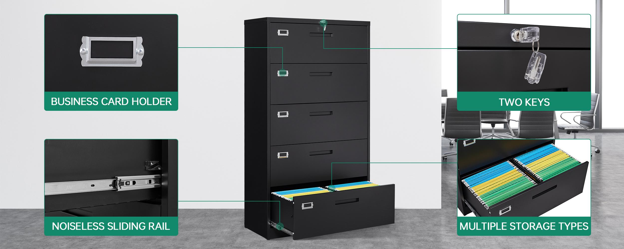 Letaya 5 Drawer File Cabinet with Lock,Metal Lateral Filing Cabinets for Home Office Hanging Files Letter/Legal/F4/A4 Size(Requires installation)