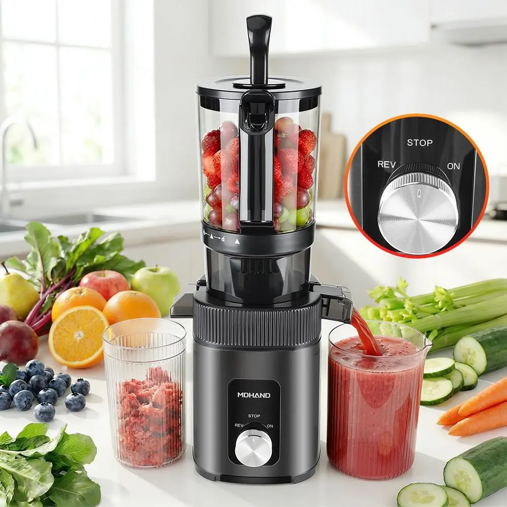 【BackToSchool】Stainless Steel Cold Pressed Slow Masticating Juicer‑60 RPM Quiet Operation,4.35 in Chute,1.5L High‑Yield Reverse Flow Nutrition Extraction,Stylish,1‑Button,Safety Lock,Easy‑to‑Clean Kitchen Appliance for Whole Vegetables & Fruits