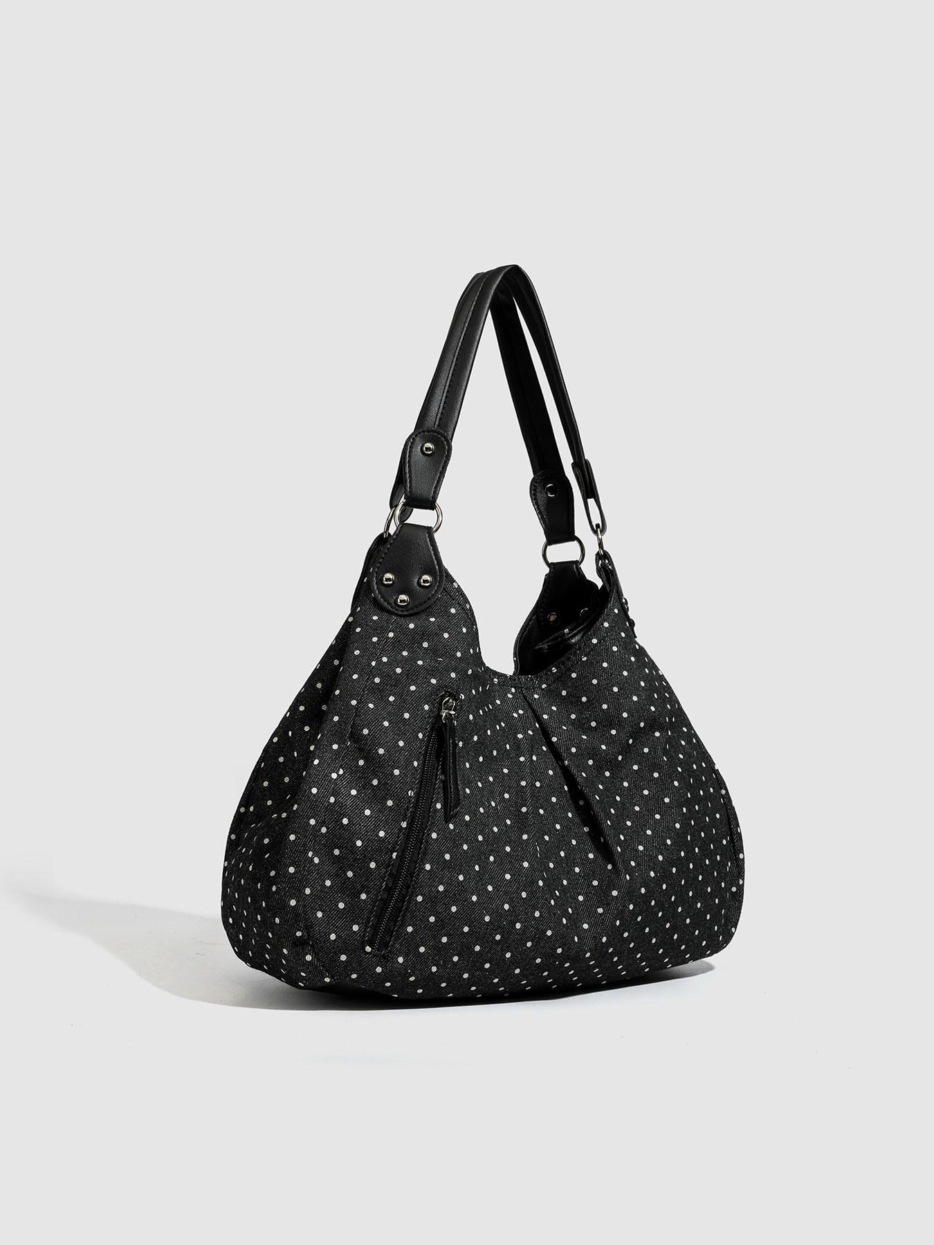 Vintage Korean Style Dot Pattern Tote Bag, Fashionable Large Capacity Shoulder Bag, Versatile College Wind Women's Backpack