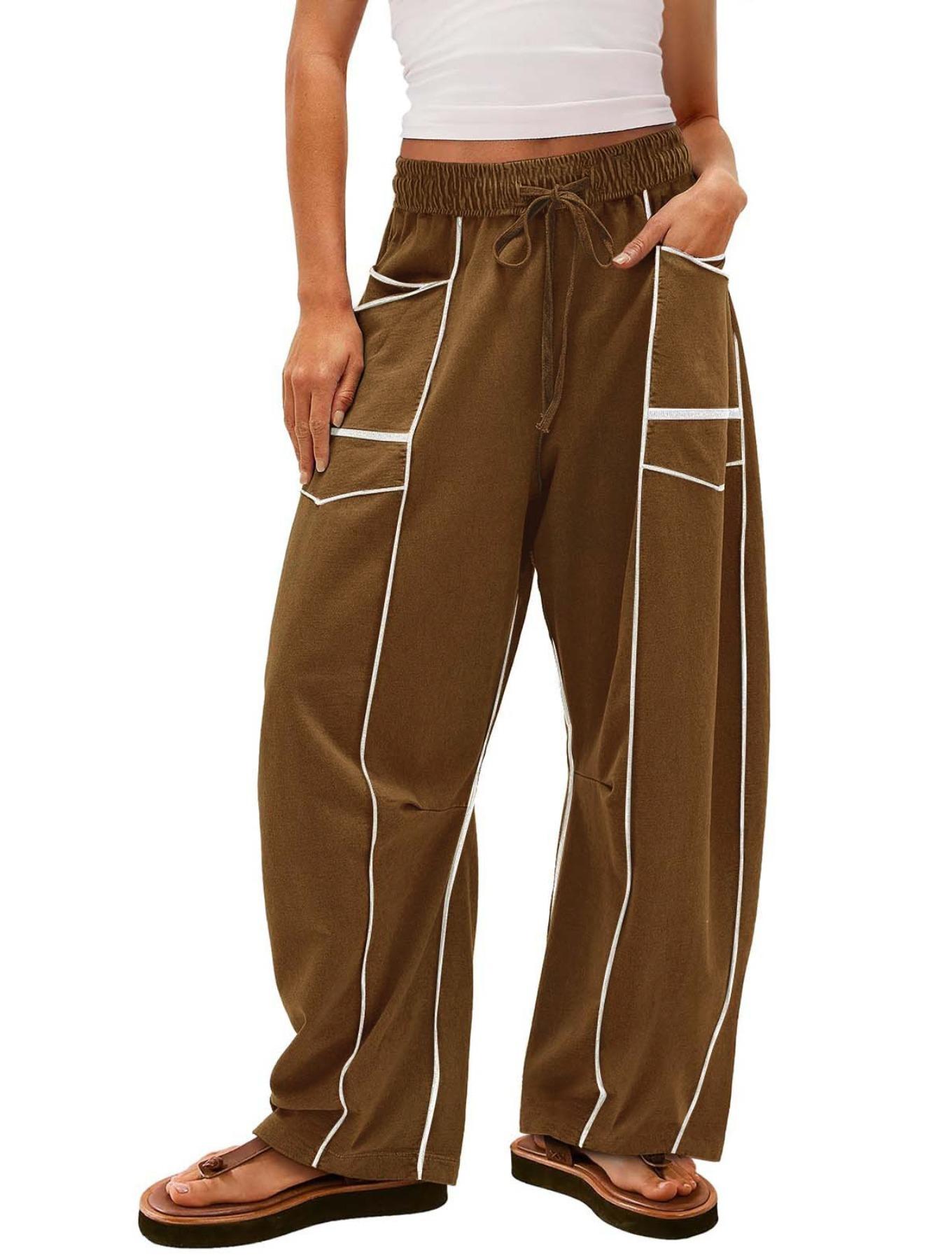 Women's Style Loose Wide Leg Casual Sports Drawstring High Waist Long Pants, Comfortable and Stylish Women's Clothing