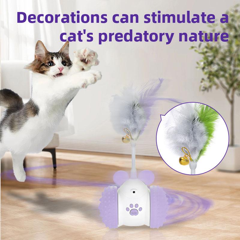 Smart Cat Toy with Laser & Feather, 360° Automatic Rotating, Random Motion & Bell, Interactive Play, Keep Cat Entertained & Active