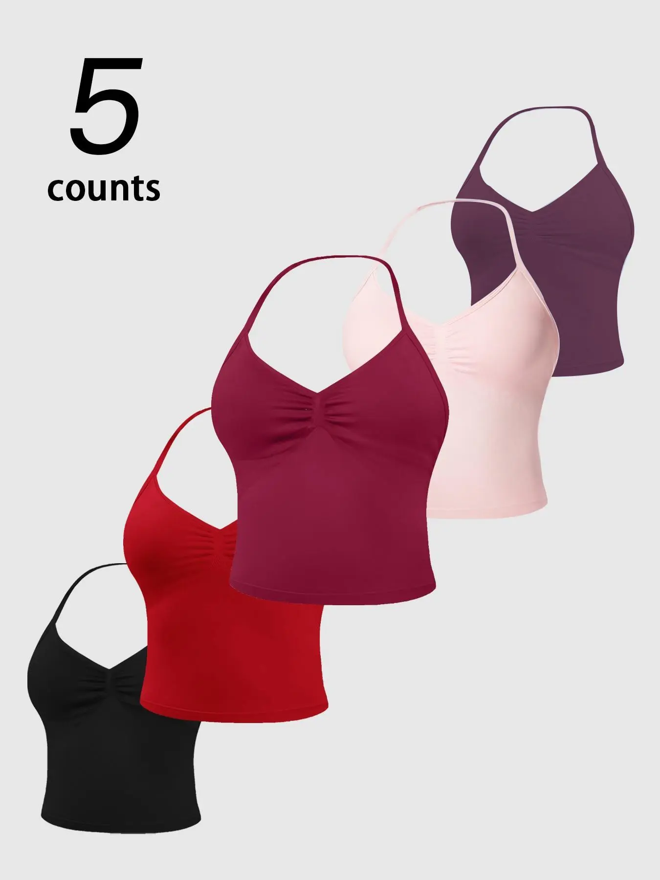 5-Pack Women's Sports Vest, Slimming Stretch Yoga Top, Breathable Casual Design, All-Season Universal Fit, Sporty Vest, Fitted Activewear, Activewear for Fitness, Sport Vests, Fitness Clothes, Fitness Apparel