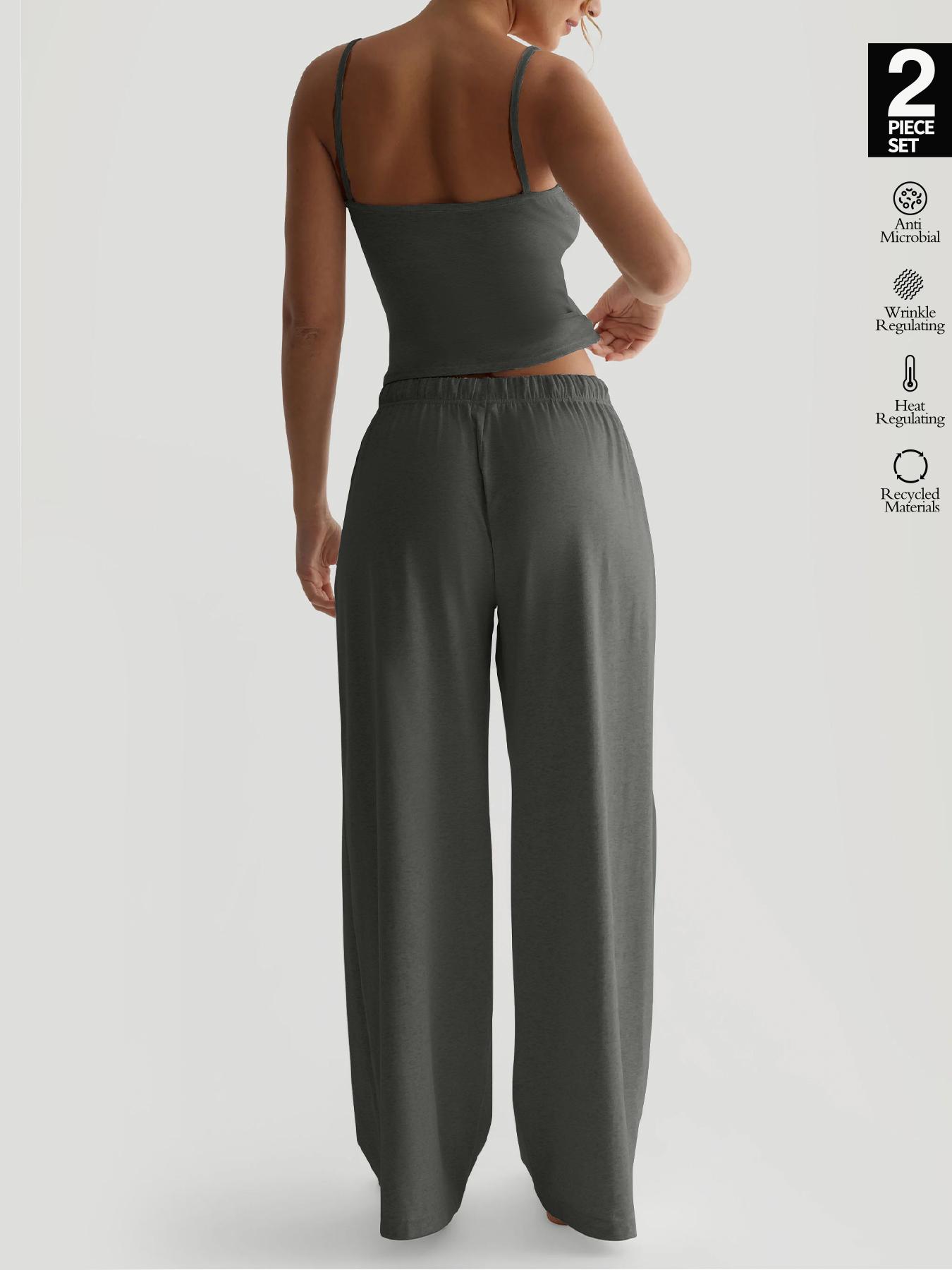Women's Solid Cami Top & Wide Leg Pants Loungewear, Casual Comfy Pyjama Set for Women, Women's Sleepwear for Summer, Homewear, Pajama Set