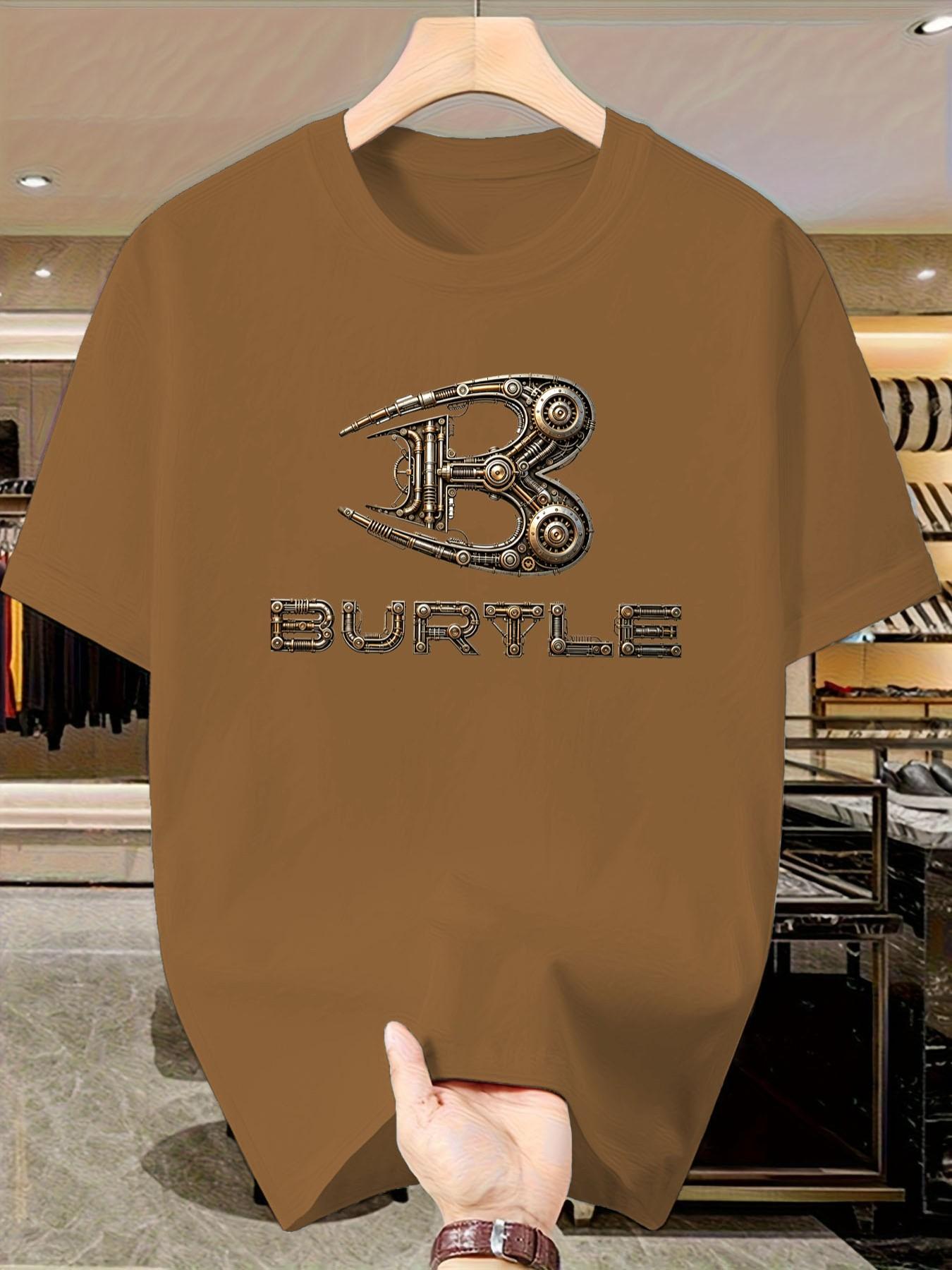 Bur Turtle Men's Steam Punk Mechanical Pattern T-Shirt, Short Sleeve Slim Fit Casual Top, Unique Design for Daily Wear