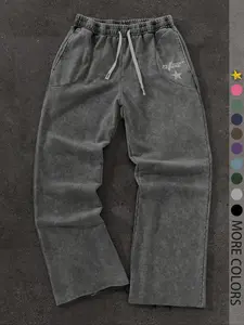 Men's Streetwear Cotton Joggers, Loose Fit Elastic Waist Knit Pants, Washed Fabric with Vintage Details, Casual Fashion for Daily Wear