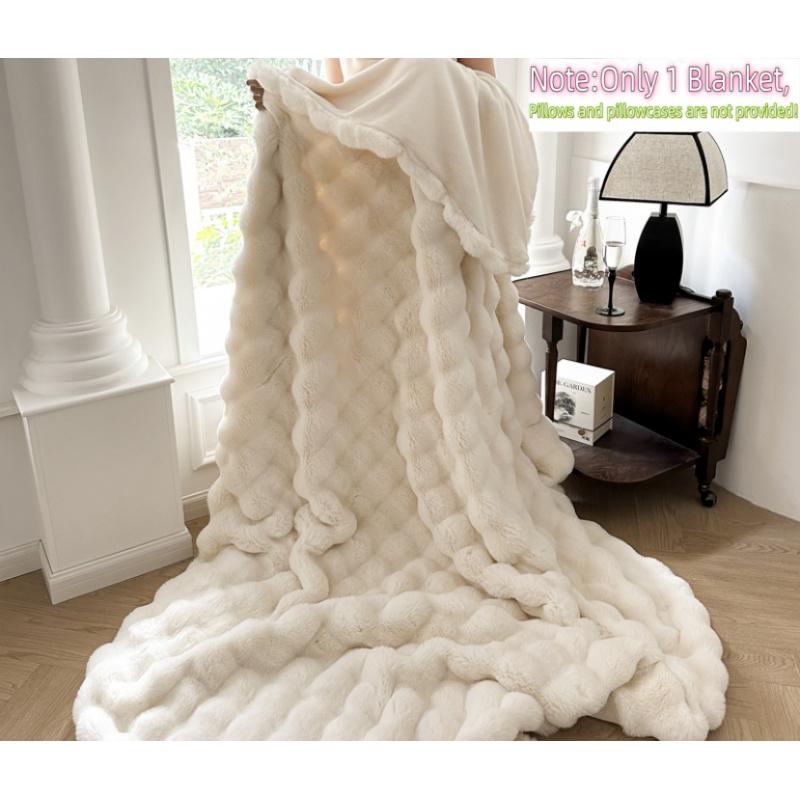 Best-Selling Solid Color Drawstring Bubble Blanket 1pc, Large Plush Throw, Soft Flannel Material, Suitable for Sofa, Single Bed/double Bed, All-Year Comfort