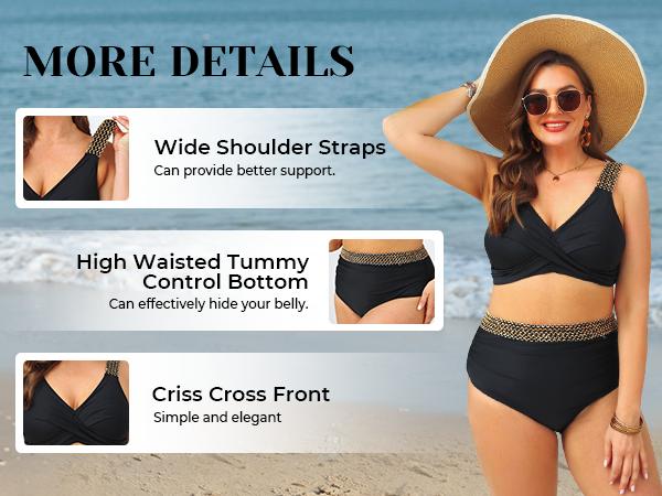 Tempt Me Women Plus Size High Waisted Bikini Set Two Piece Tummy Conteol Swimsuit