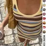 Summer Women's Slimming Sexy Colorblock Striped Knit Dress, Casual Fashion Long Sleeve Round Neck Design, Perfect for Daily Wear, Womenswear, Bodycon Fit Striped Dress, Bodycon Fitted