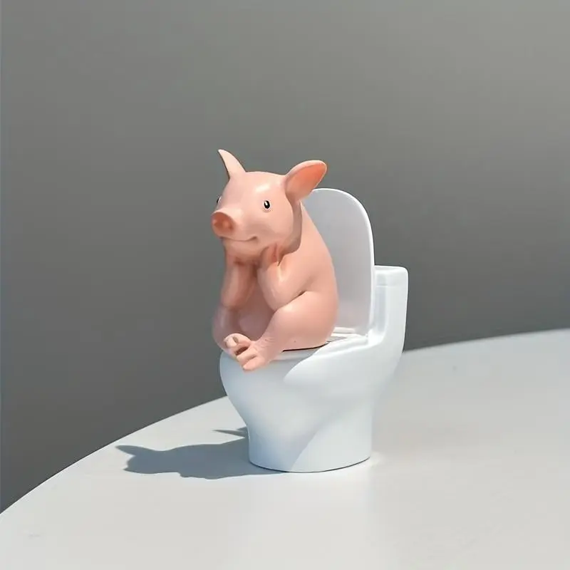 Cute Pig Toilet Sand Sculpture Desk Decor, Fun Bathroom Decoration, Small Table Ornament, Unique Office Accessory, Modern Decorative Home Ornament, Resin Figurine Statue, Resin Sculptures, Figure Decor