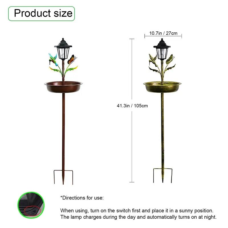 Solar Iron Art Outdoor Garden Bird Bath Atmosphere Light, Decorative Feeder Bowl, Easy Assembly, Perfect Housewarming Gift