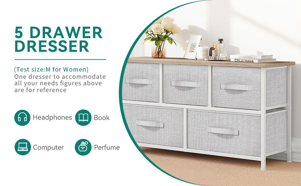 Yitahome Dresser for Bedroom with 5 Drawers, TV Stand Fabric Dresser, Organizer Unit Storage Tower for Bedroom,Living Room,Closets,Girls,Storage Shelf