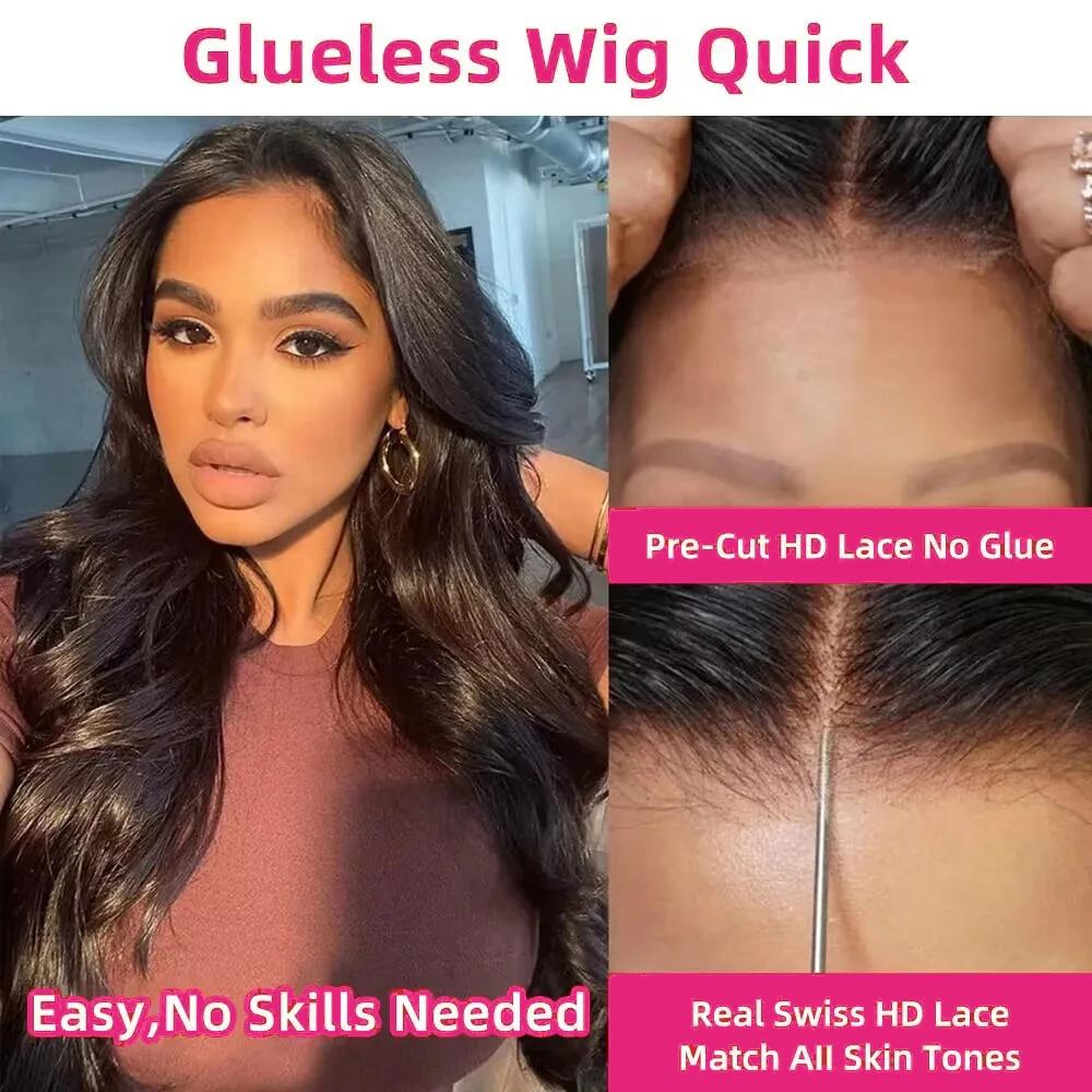 Bling Hair Body Wave 6x4 Glueless PrePlucked Remy Hair Wigs Ready To Wear Transparent Pre Cut 5x5 Lace Closure Wig For Black Women