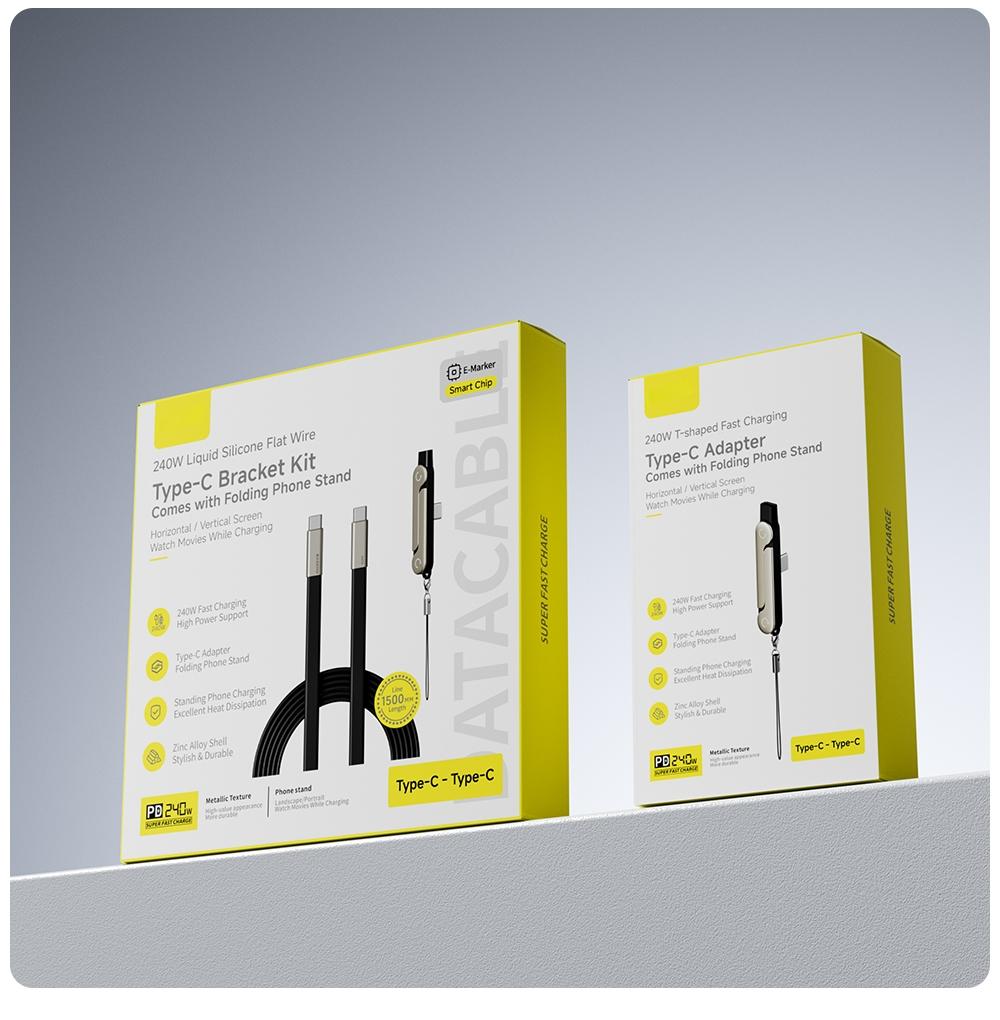 240W Fast Charging Cable Type C to C with Removable Foldable Bracket Stand, Bracket Adapter for Phone Tablet Supports Simultaneous Charging and Gaming Silicone Zinc Alloy Shell 150cm Long,Applicable to iPhone 15 - 17 Pro Max / Samsung, Cellphone