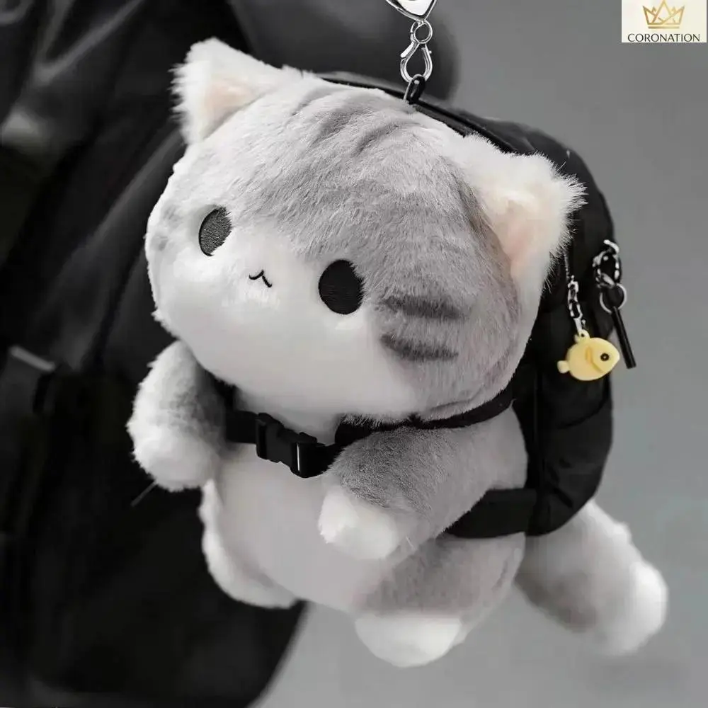 Unisex Cute Cat Plush Keychain - Aesthetic Cloud Soft Fluffy Bag Charm with Gray Kawaii Cat, Full Edge Stitch, Healing Look, Lightweight Anti-Shedding Pendant for Daily Use Bags, Totes, Backpacks, Camping & Hiking Hammock Accessories