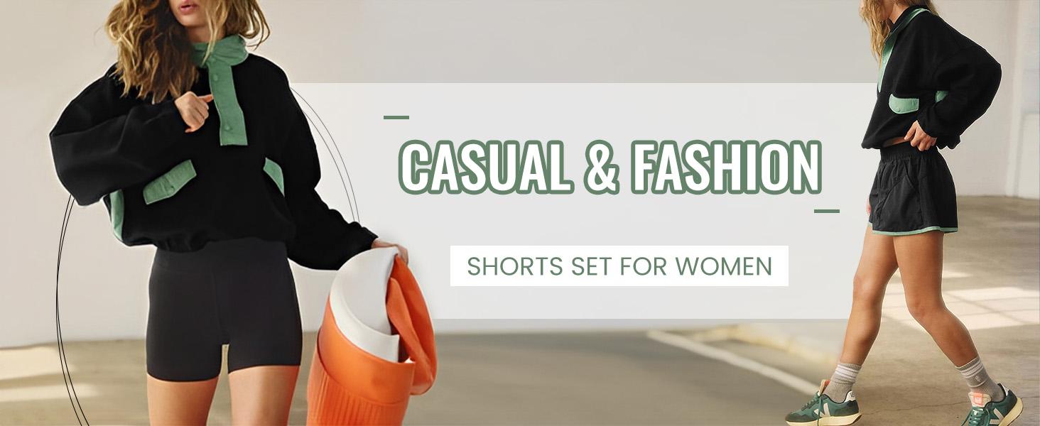 Yeokou Women's Two Piece Short Sets Summer Lounge Sweatsuits Long Sleeve Outfits Travel Tracksuit with Pocket