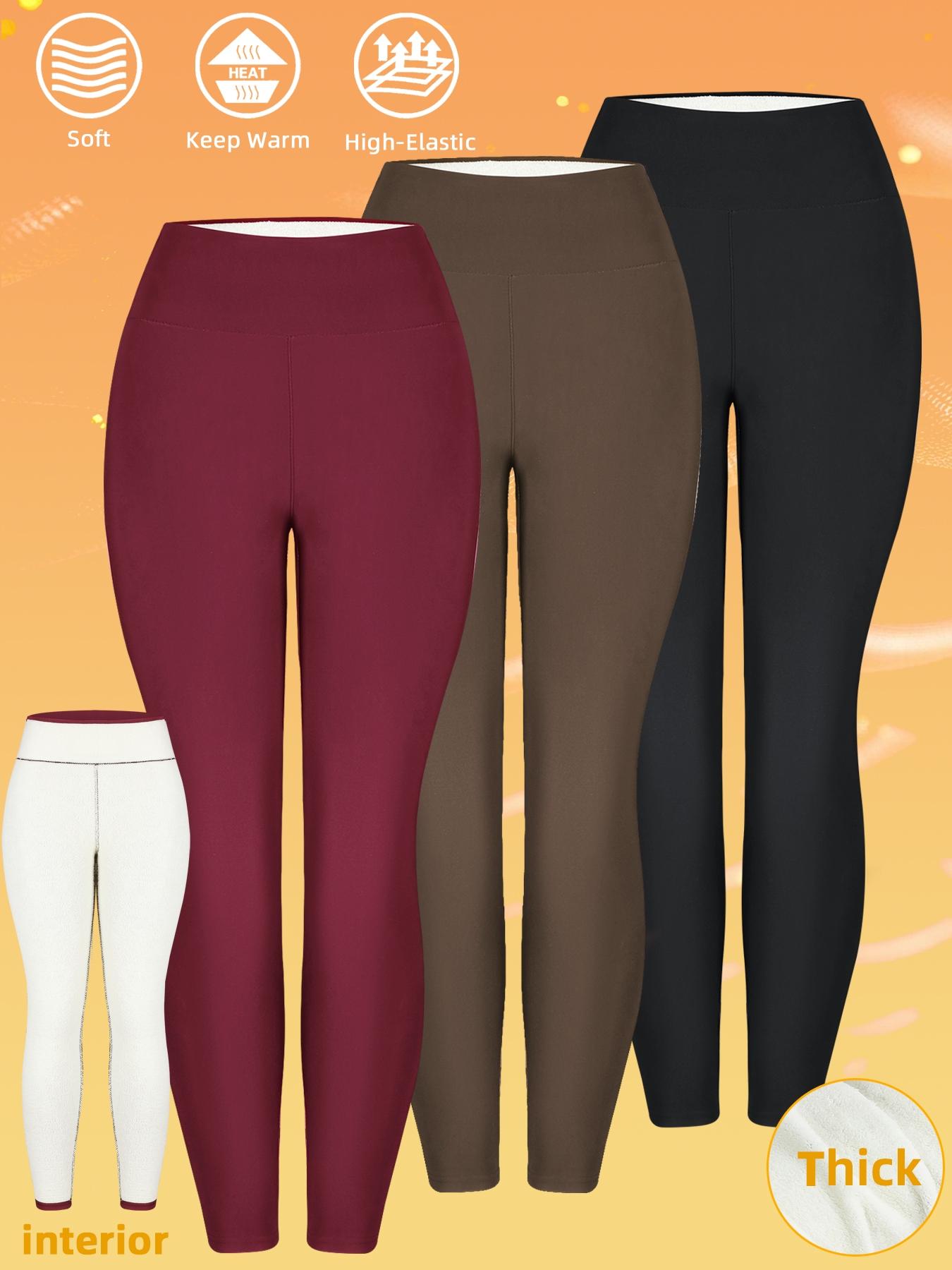 Women's 3-Piece Winter Fleece-Lined Leggings, High-Waisted Warm Long Pants, Sporty Casual Minimalist Daily Wear, Thick and Comfortable