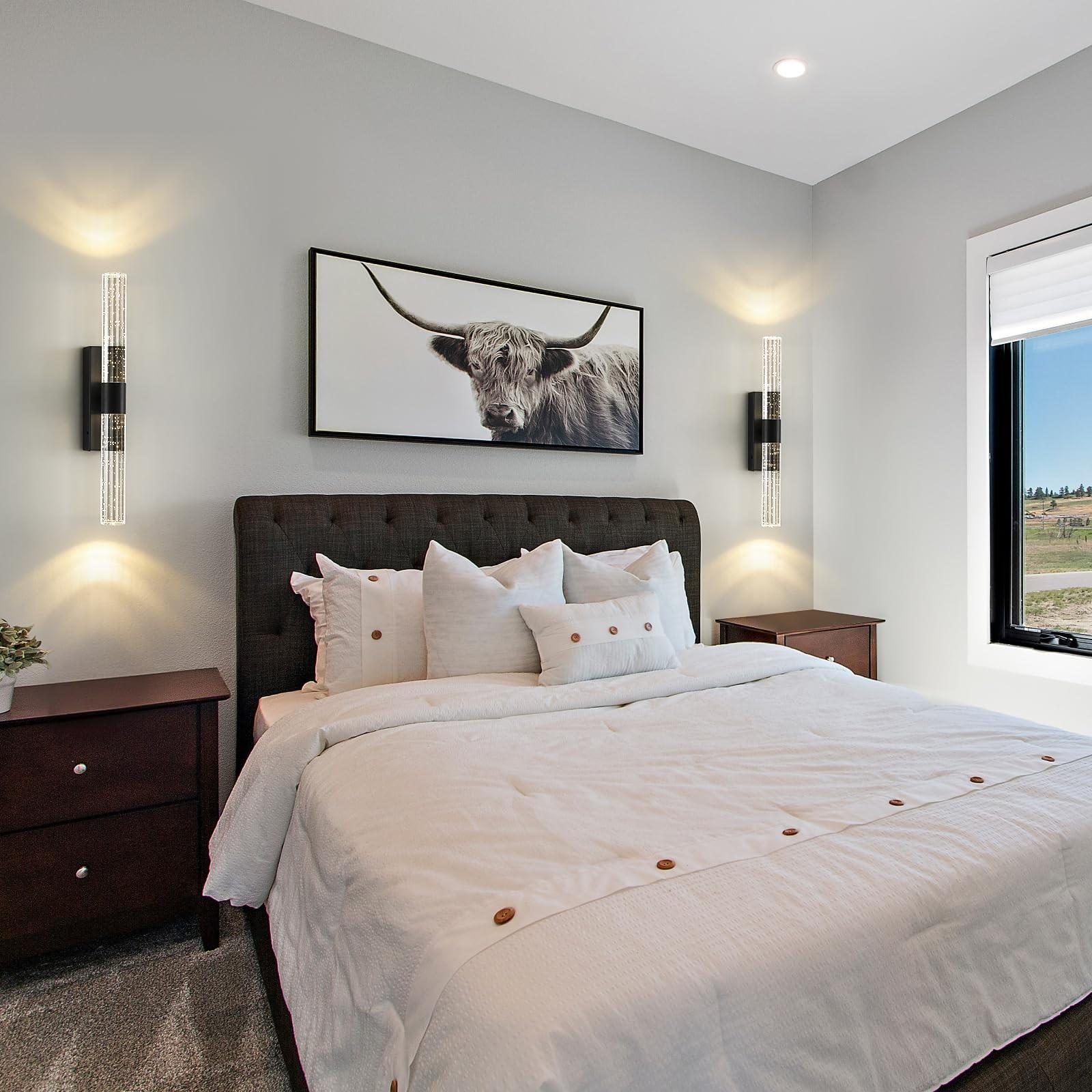 2-Pack LED Wall Lights, -Gold Modern Crystal Wall Sconces, Rechargeable with Remote, Adjustable Brightness, for Living Room, Hotel Corridor