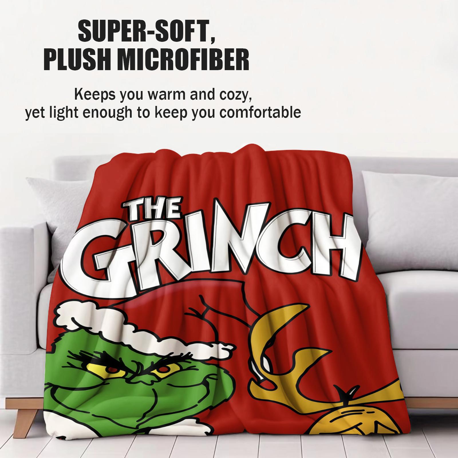 Christmas Grinch and Max pattern digital printed blanket, suitable for nap time blankets, is the perfect holiday gift for children, a single-sided printed blanket