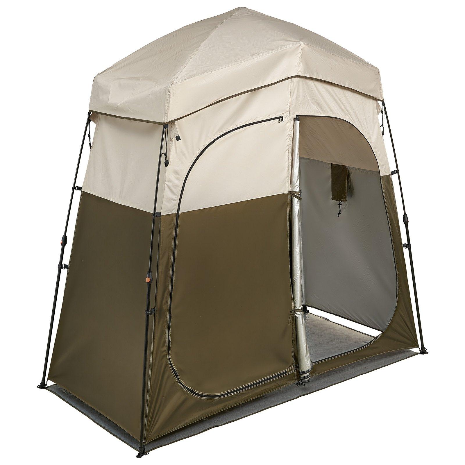 fathersdaygift  VEVOR Camping Shower Tent, 2-Room Foldable Portable Privacy Tent Changing Room with Ground Stakes, Ropes, and Carry Bag, 150D Oxford Fabric with Silver Coating, for Camping, Beach, and Fishing