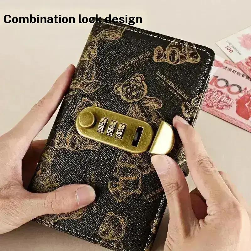 Bear Pattern Money Saving Wallet with Password Lock, A6 Cash Storage Album, Small Financial Management Binder, Holds Up to 100 Photos, Budget Planners, Monthly Budget Planner, Finance Checklist Organizer