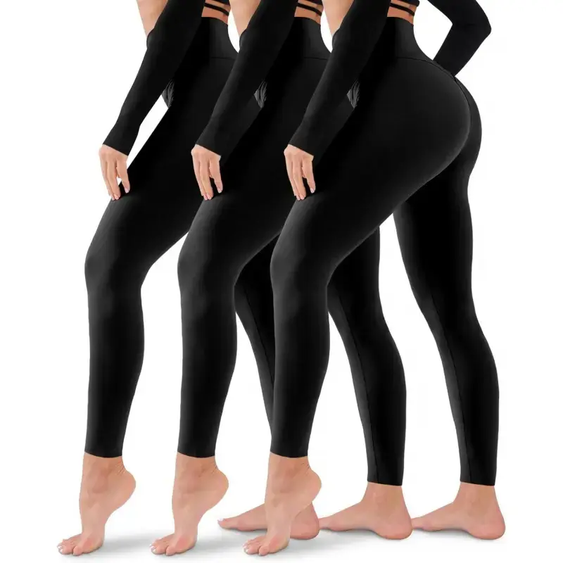 Women's 3-Pack Buttery Soft High-Waisted Non-See-Through Tummy Control Full-Length Activewear Dance Athleisure Cycling Yoga Pants, Elastic Slip-On Body Hug Fit, for Fitness, Gym Exercise & Running, Multi-Size, 02-Black