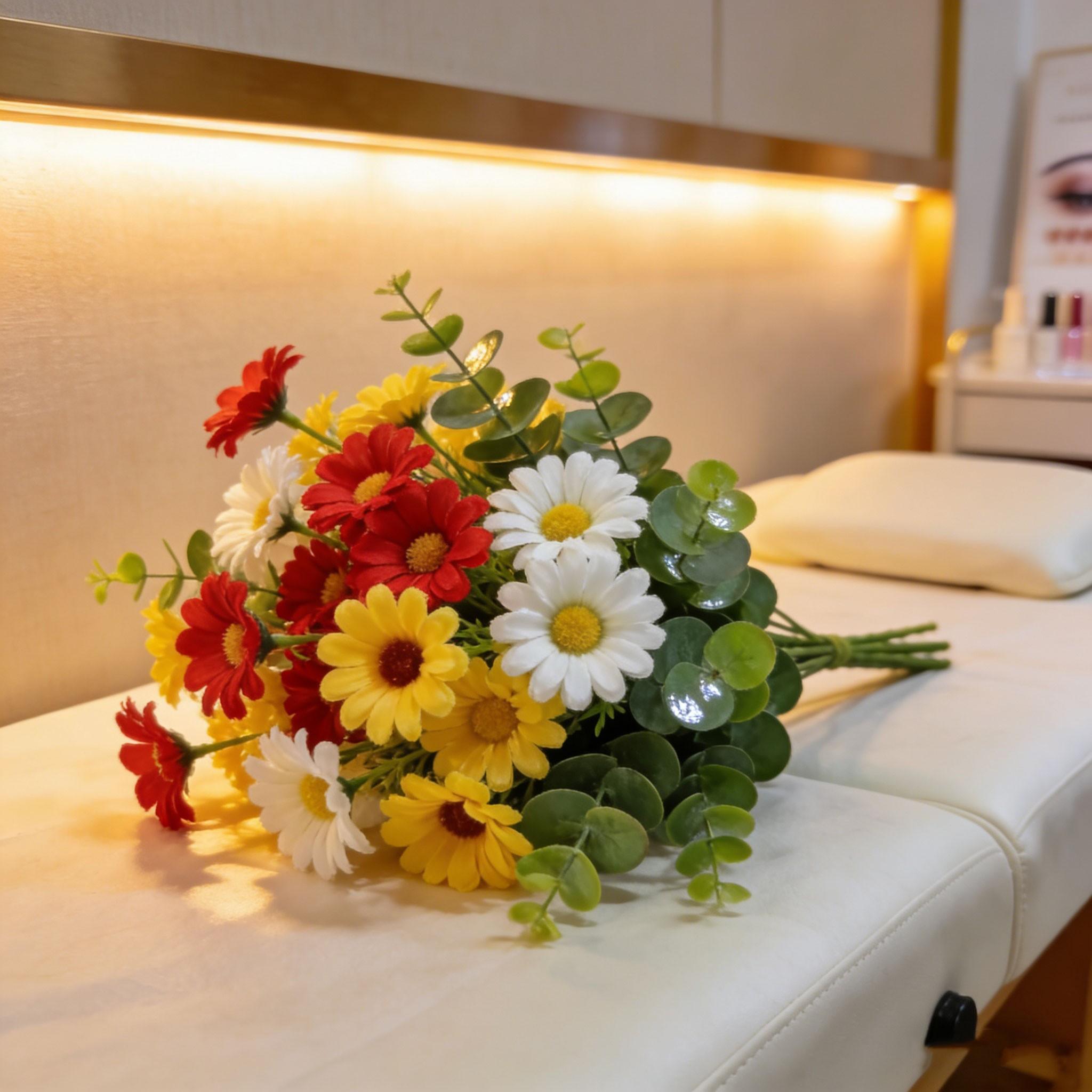 Mixed Daisy and Eucalyptus Artificial Flowers, 10, 10, 10 Daisies, 10 Fresh Eucalyptus Leaves, Modern Home Decor