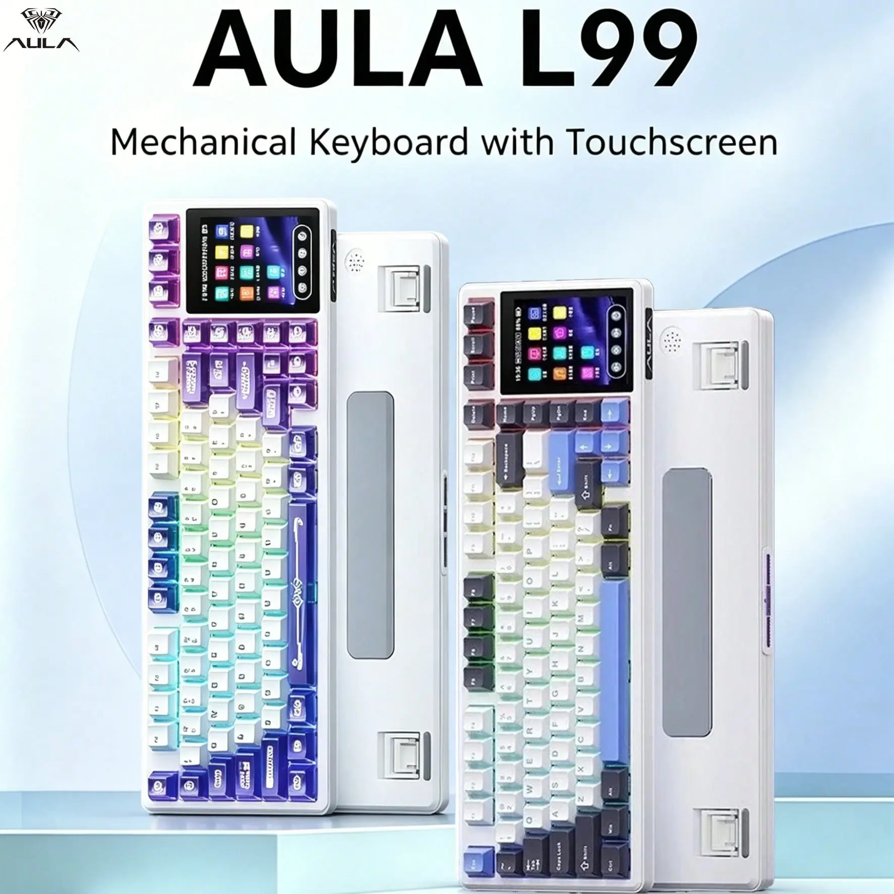 AULA L99 75% Custom Mechanical Keyboard 3.98" IPS Touch Screen Tri-Mode BT/2.4G/Wired Hot Swappable Gasket Mount 6-Layer Sound Dampening 8000mAh Battery PBT Keycaps RGB Backlit Gaming Keyboard for PC Mac Office Gaming