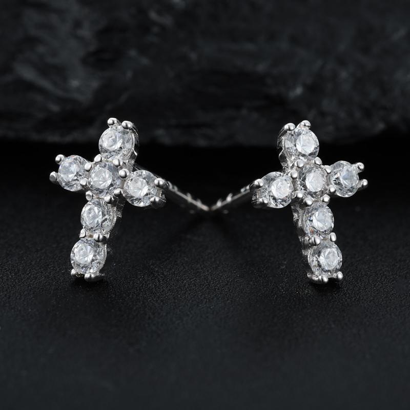 UCClYO Unisex Cross Earrings 925 Sterling Silver Synthetic Moissanite Cross Earrings Lightweight Accessories Fashion Jewelry Party Girl Accessories Birthday Gift Earrings【E528】