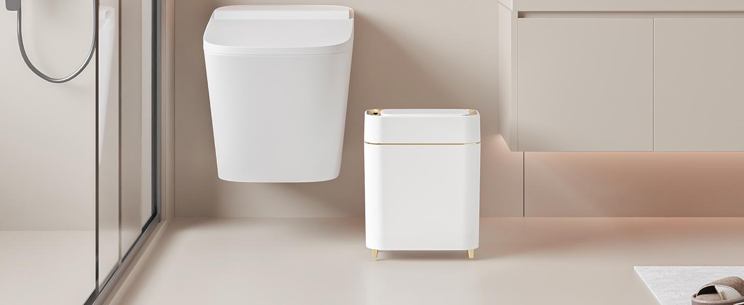PUKOMC Smart Sensor Trash  can  : Battery-powered, waterproof, and durable. Features wave/knee induction, voiceless opening, and a removable liner for multipurpose use. nordic garbage bin automatic trash bin cleaner