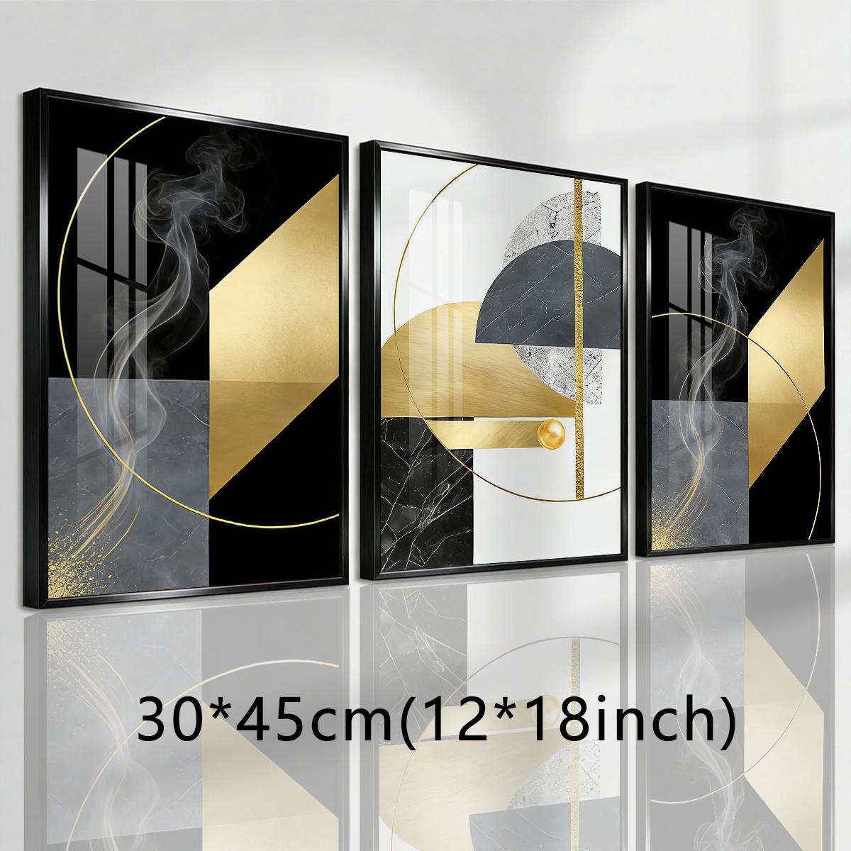 3 Counts Aluminum Alloy Framed Painting, Abstract Geometric Gold And Black Art Pictures, Home Decoration For Living Room, Bedroom, Office, Restaurant, Hallway Wall Decor, Odorless Print Artwork, Luxury Perfect Gift For Friends And Family