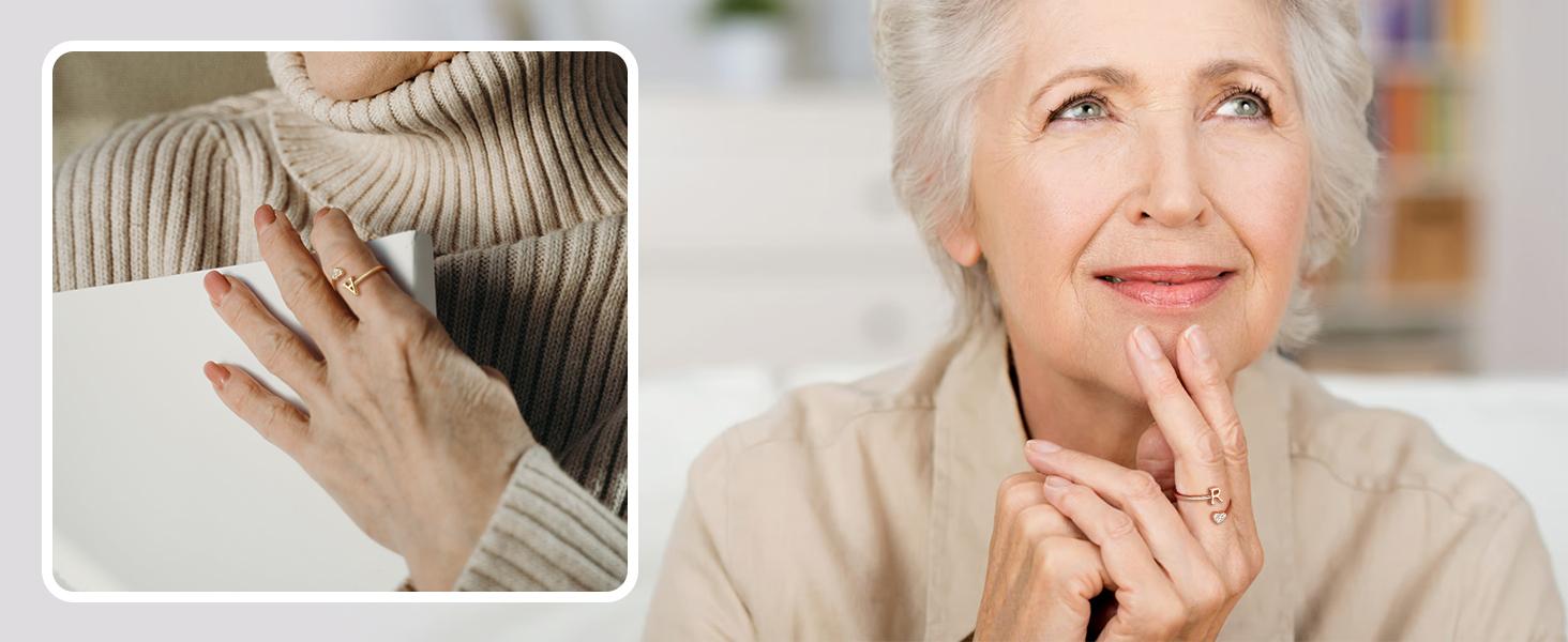 MILACOLATO 925 Sterling Silver Heart Initial Rings for Women s Stackable Ring Adjustable Initial Rings for Teen s Cute Heart Alphabet Letter Rings, Letter A-Z FallFreshness