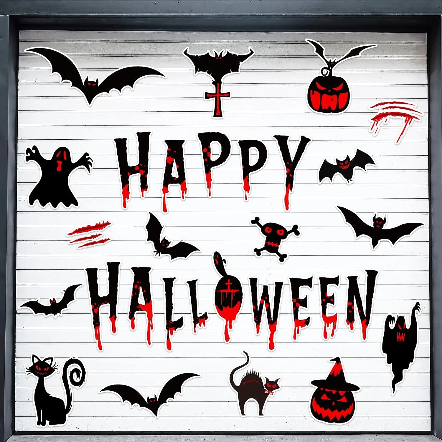 30pcs Halloween Garage Door Decoration Magnets - Black Magnetic Decal Bat Witch Cat Ghost Magnets for Car Fridge Garage Door Outside Decorations