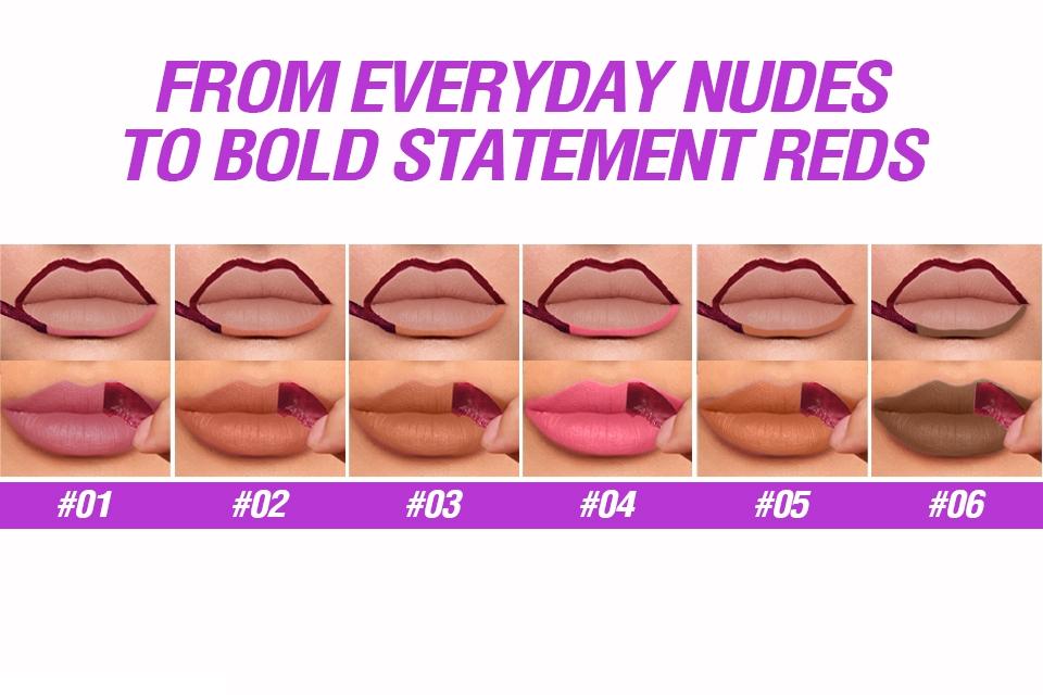 Long Lasting Peel Off Lip Stain Lip Color Pen 6 Colors with Precision Tip All Day Wear Water Resistant Transfer Resistant